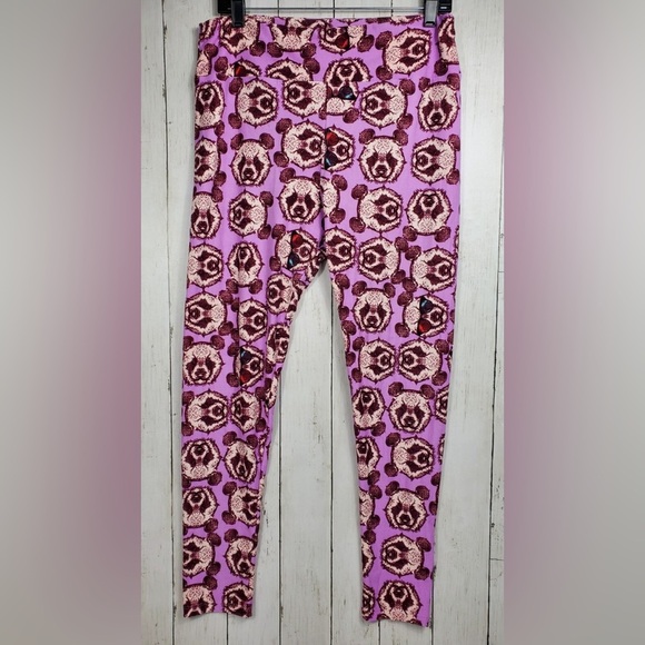 NWOT LuLaRoe Leggings Purple Brown Panda Bear w/ Sunglasses OS One Size (2-10) - Picture 1 of 6